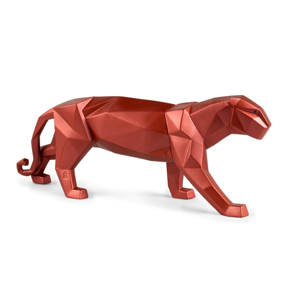 Porcelain sculpture, Metallic Red Panther, Origami - LLADRO
