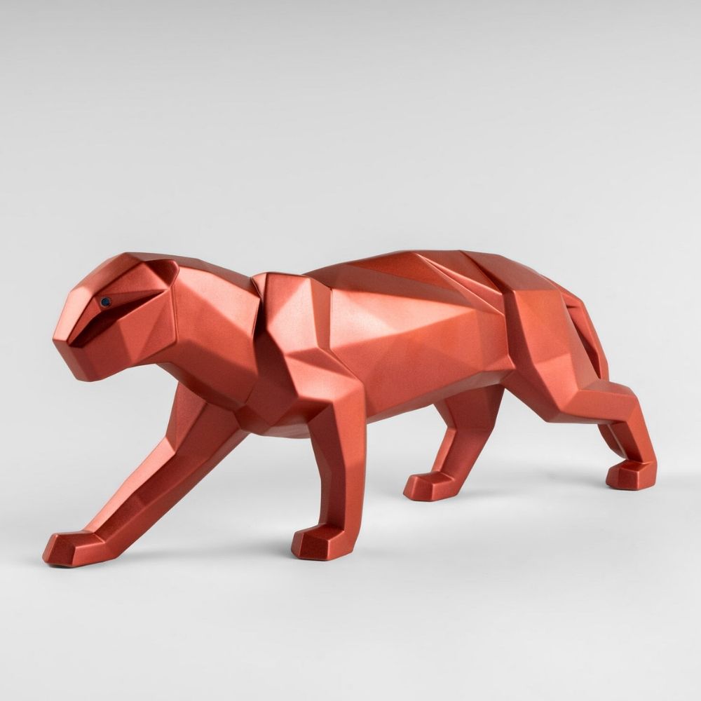 Porcelain sculpture, Metallic Red Panther, Origami - LLADRO