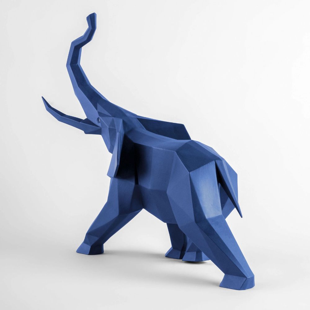Blue matte porcelain sculpture, Elephant, Origami - LLADRO