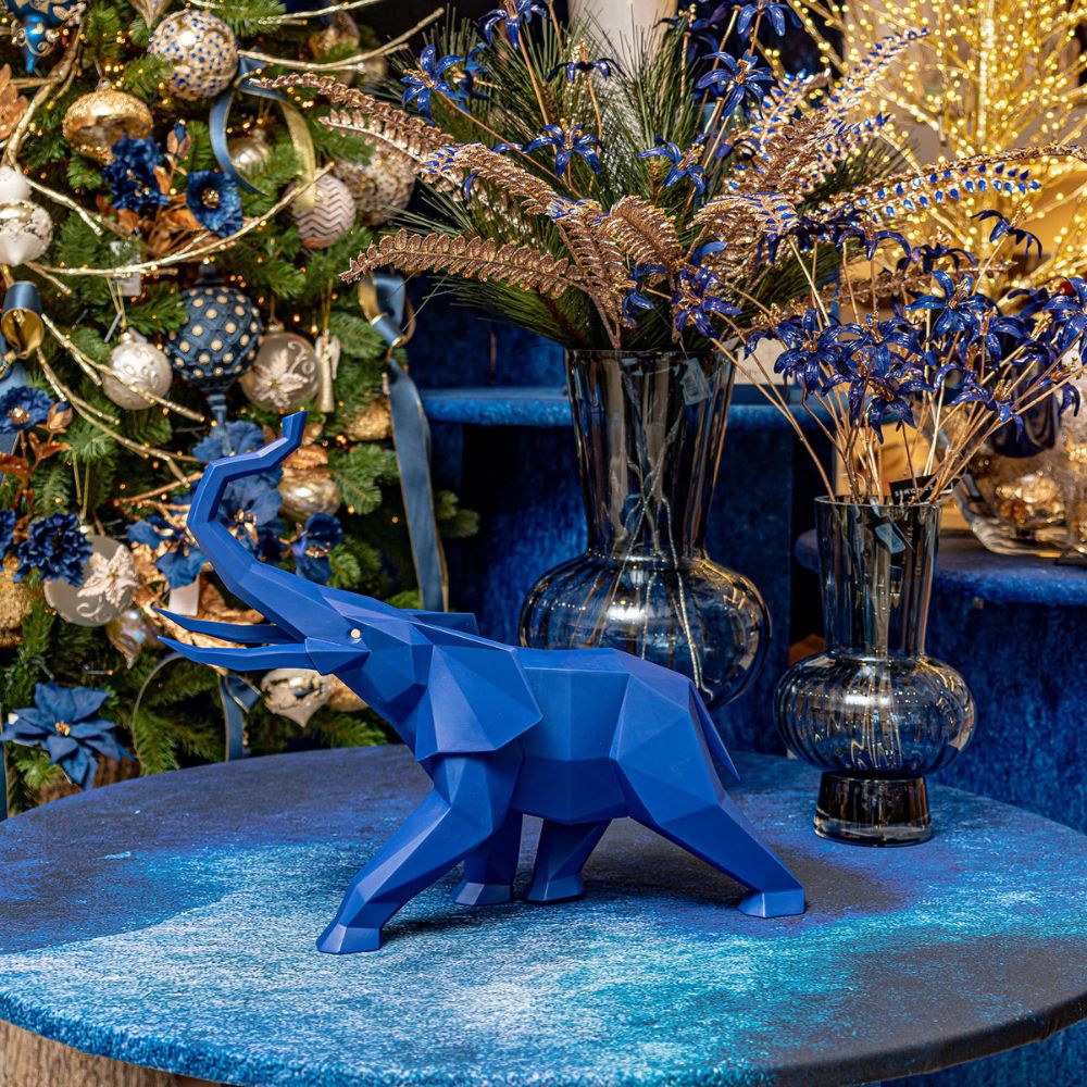 Blue matte porcelain sculpture, Elephant, Origami - LLADRO