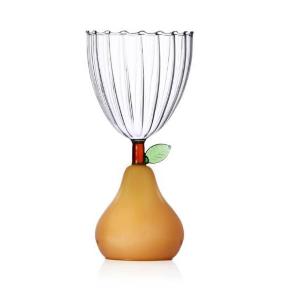 Wine glass, with pear stem, dull yellow, Fruits and Flower by Alessandra Baldereschi - ICHENDORF