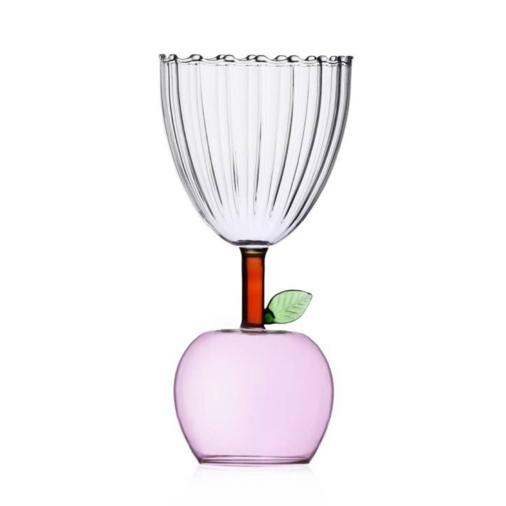 Wine glass, with apple stem, pink, Fruits and Flower by Alessandra Baldereschi - ICHENDORF