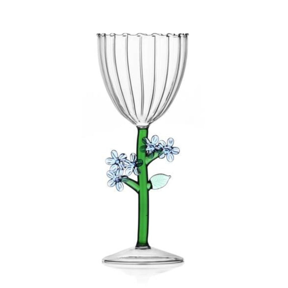 Wine glass, light blue flower, Botanica by Alessandra Baldereschi - ICHENDORF