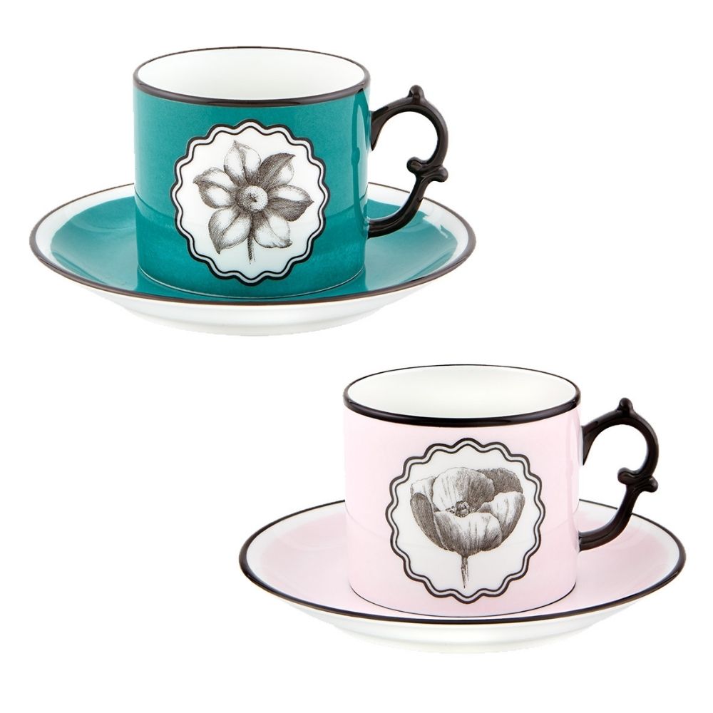 Set of 2 tea cups and saucers, green-pink, Herbariae - CHRISTIAN LACROIX