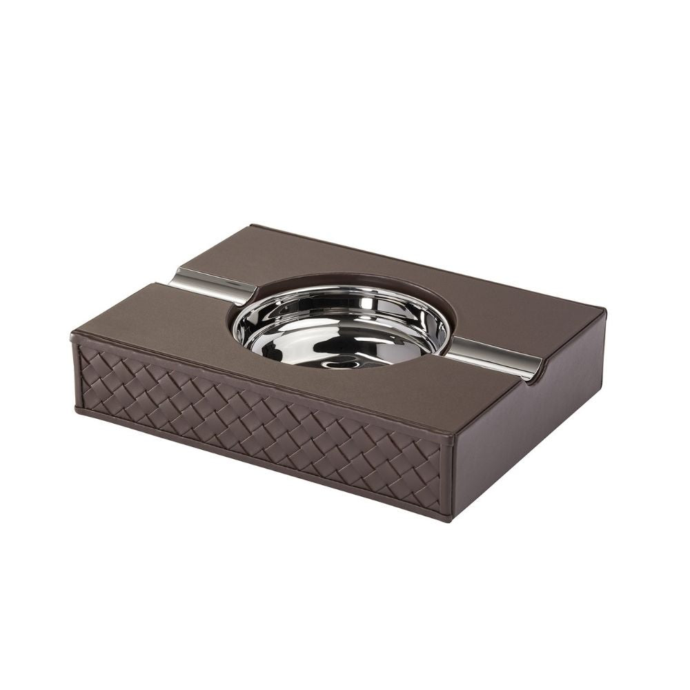 Brown Leather Decorative Ashtray, 8.3 inches - RIVIERE