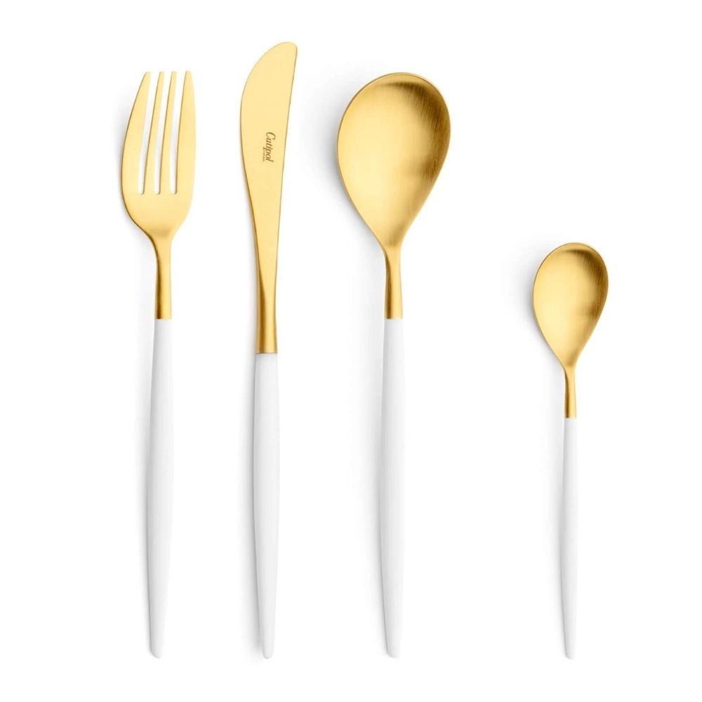 Gold-Plated Flatware Set, 24 Pieces, Mio White Gold Matte - CUTIPOL