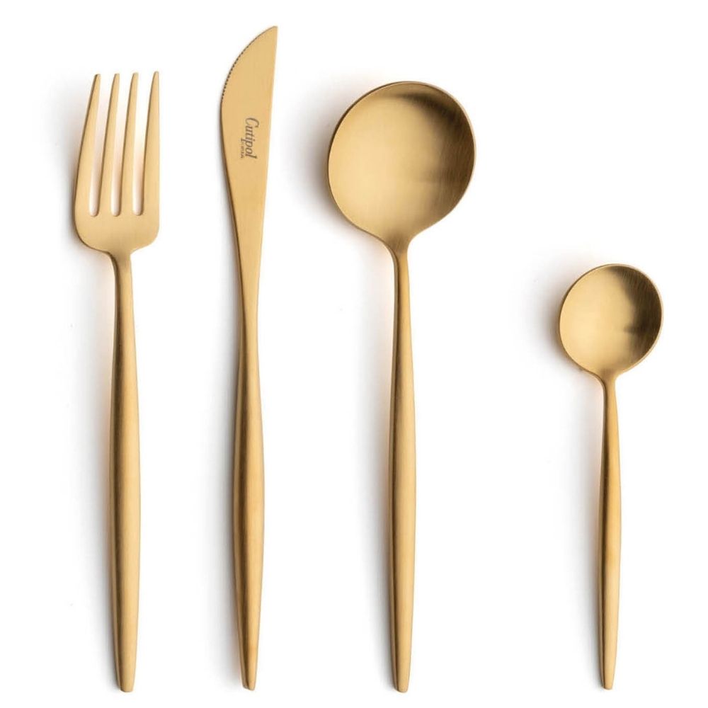 24-Piece 24K Gold-Plated Flatware Set, Moon Matte Gold - CUTIPOL