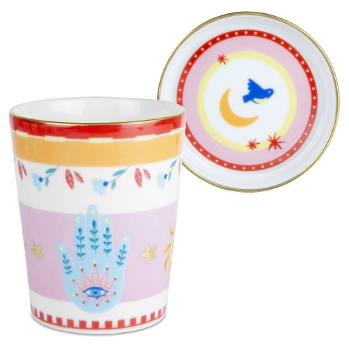 Tea cup and saucer, porcelain, Mamma Mia Hand - BACIMILANO