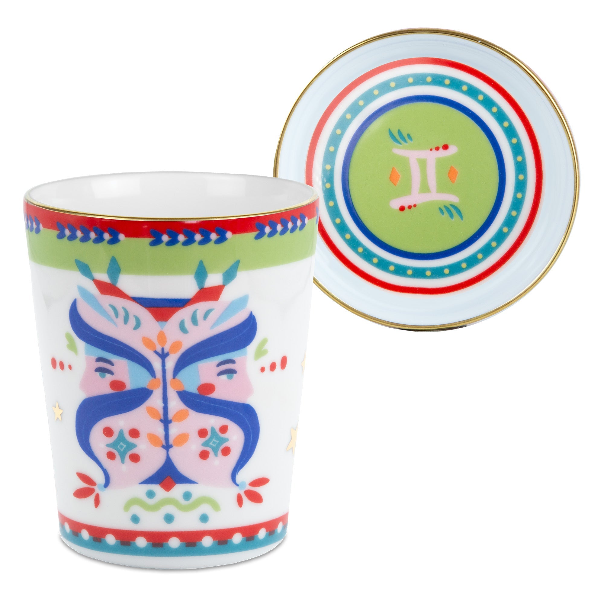 Tea cup and saucer, porcelain, Zodiac Vibe Gemini - BACI MILANO