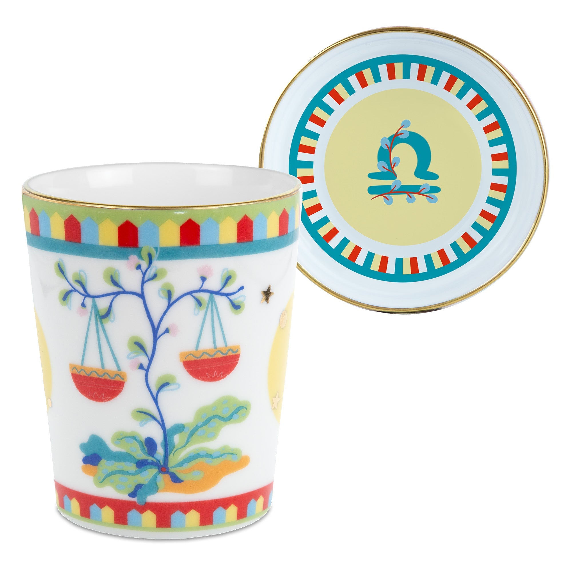 Tea cup and saucer, porcelain, Zodiac Vibe Libra -  BACI MILANO
