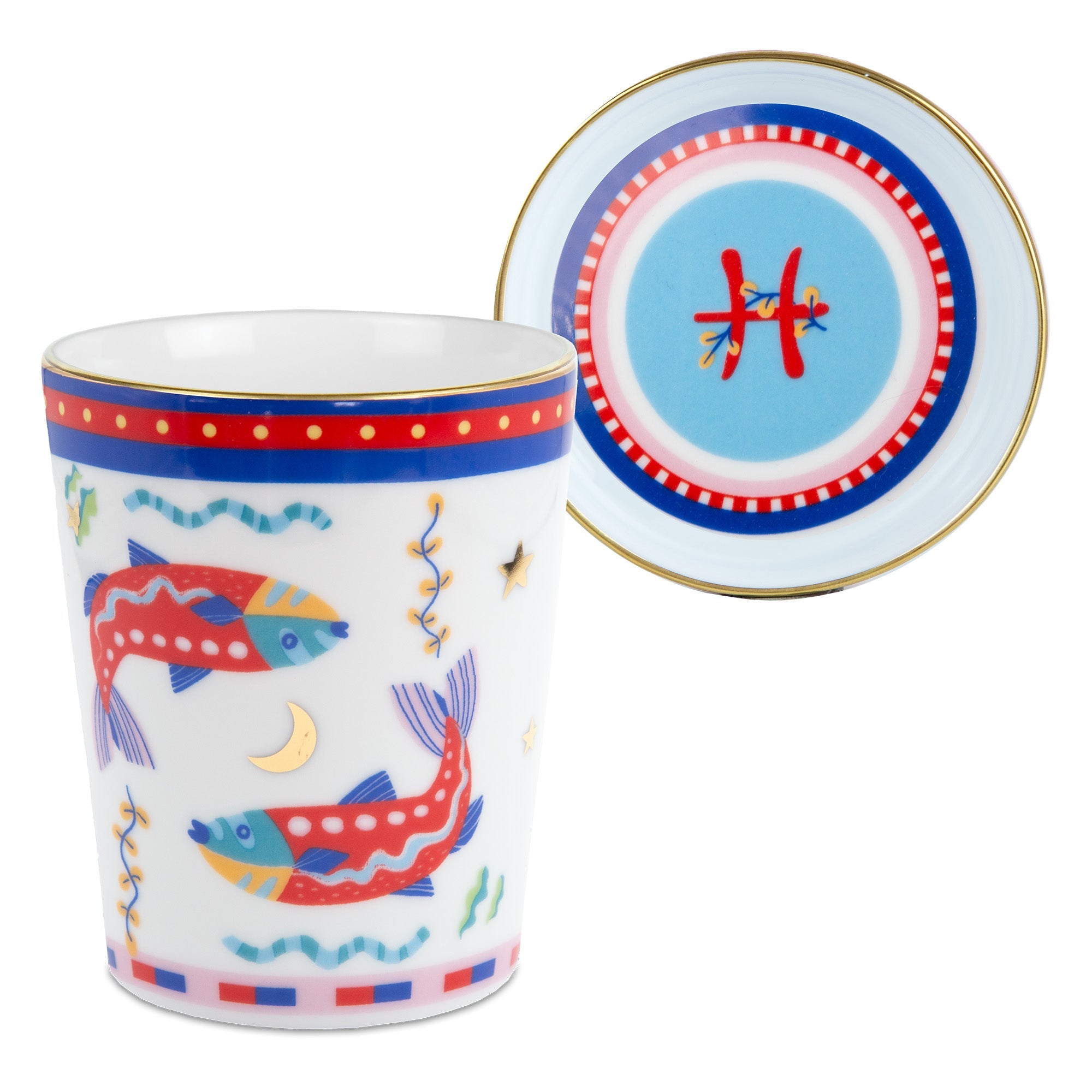 Tea cup and saucer, porcelain, Zodiac Vibe Pisces - BACI MILANO