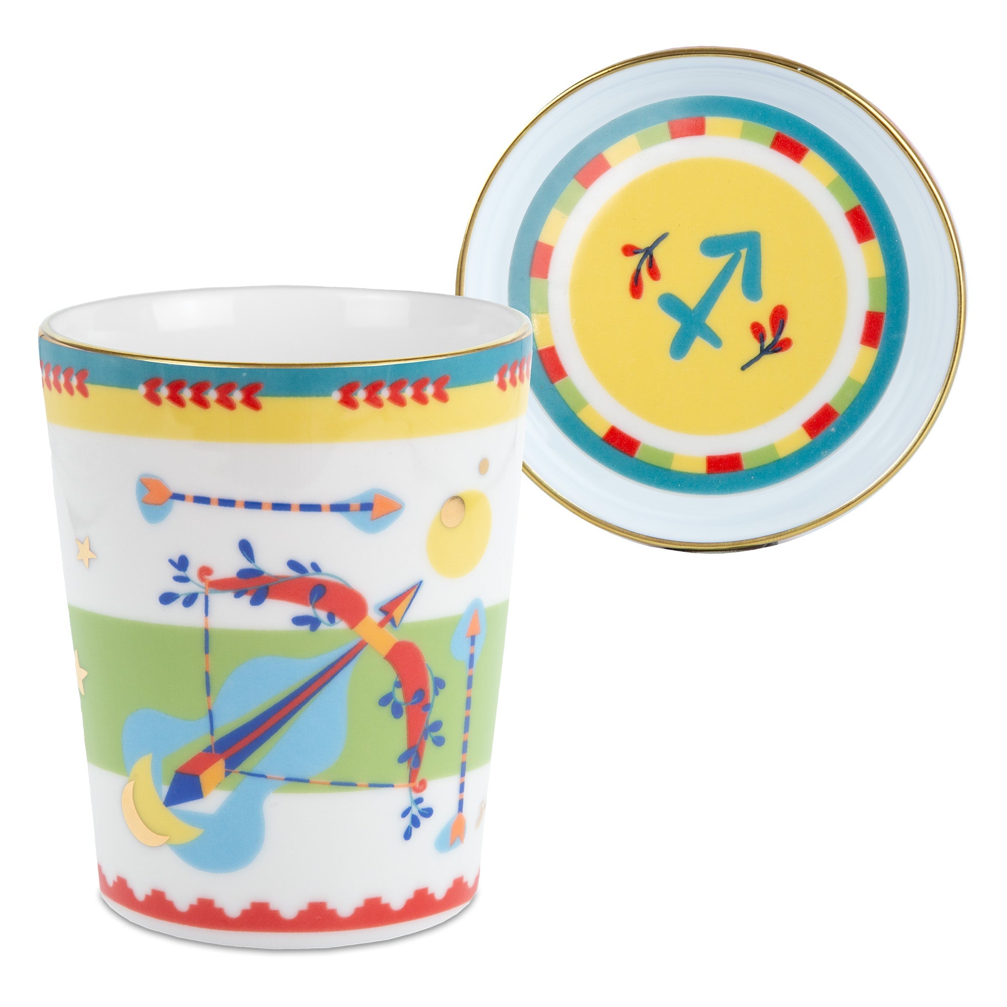 Tea cup and saucer, porcelain, Zodiac Vibe Sagittarius - BACI MILANO
