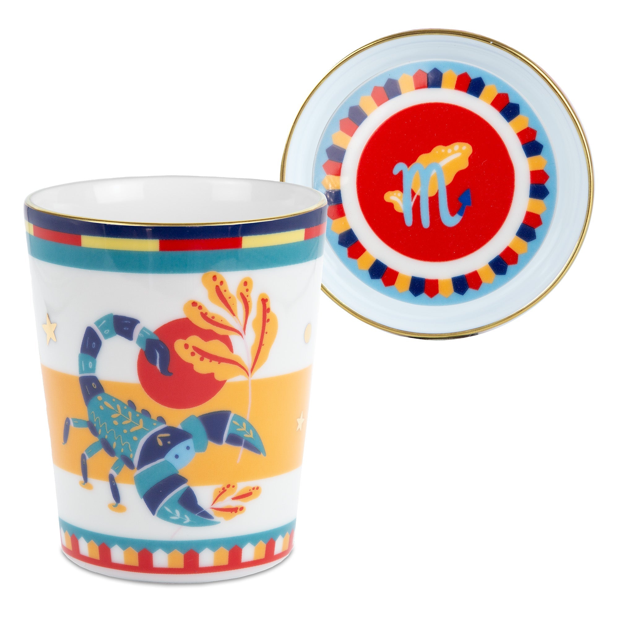 Tea cup and saucer, porcelain, Zodiac Vibe Scorpio - BACI MILANO