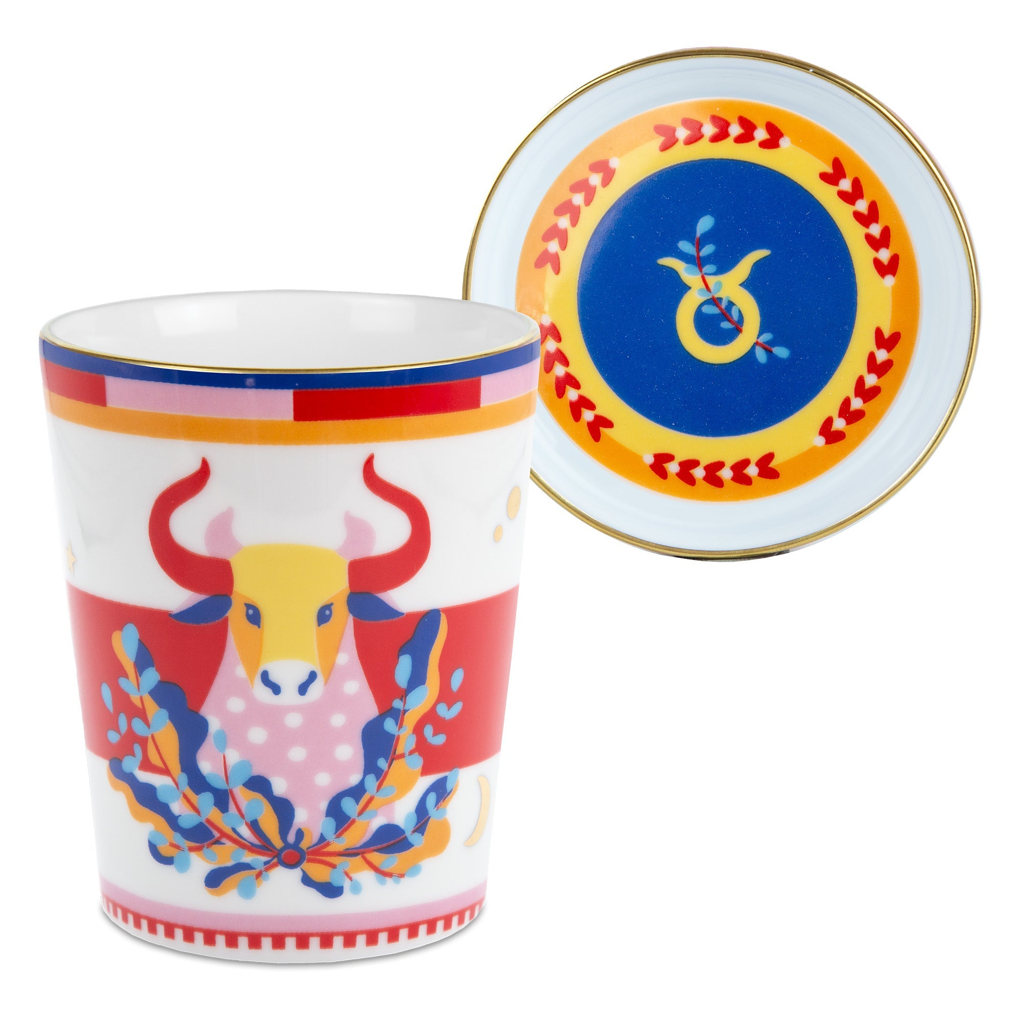 Tea cup and saucer, porcelain, Zodiac Vibe Taurus - BACI MILANO