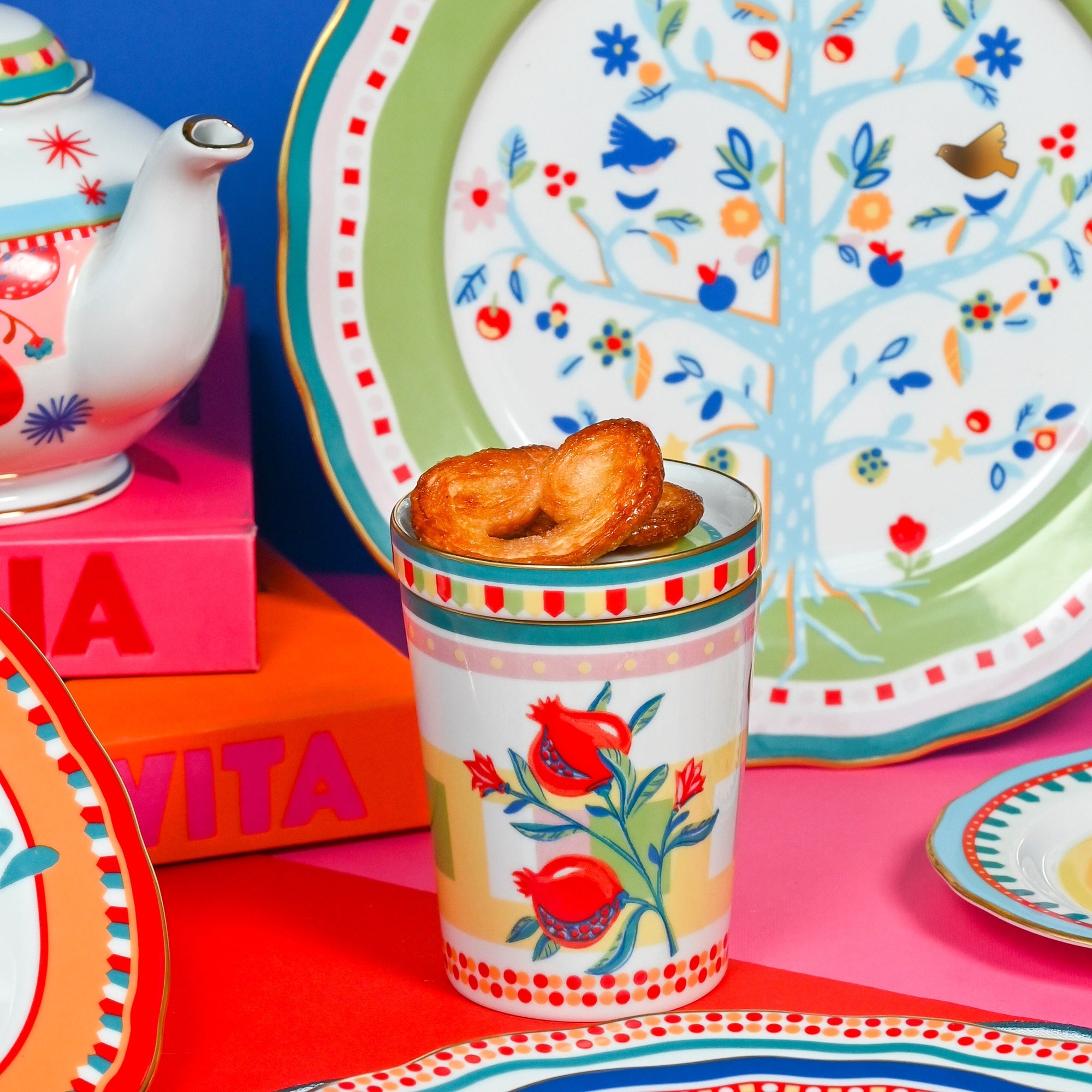 Espresso cup and saucer, porcelain, Mamma Mia Pomegranate - BACIMILANO