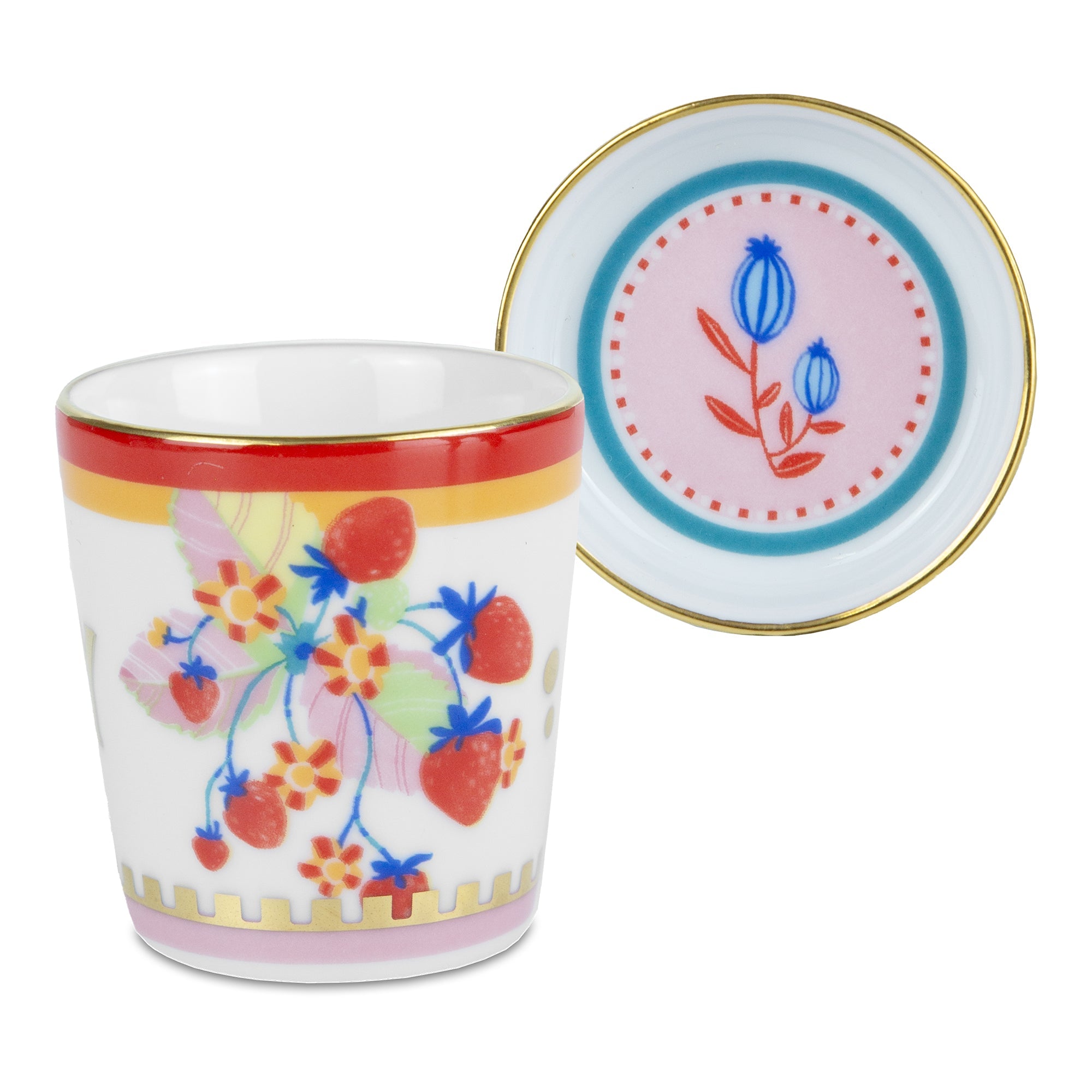 Espresso cup and saucer, porcelain, Mamma Mia Strawberries - BACIMILANO