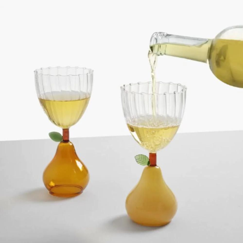 Wine glass, with pear stem, yellow, Fruits and Flower by Alessandra Baldereschi - ICHENDORF