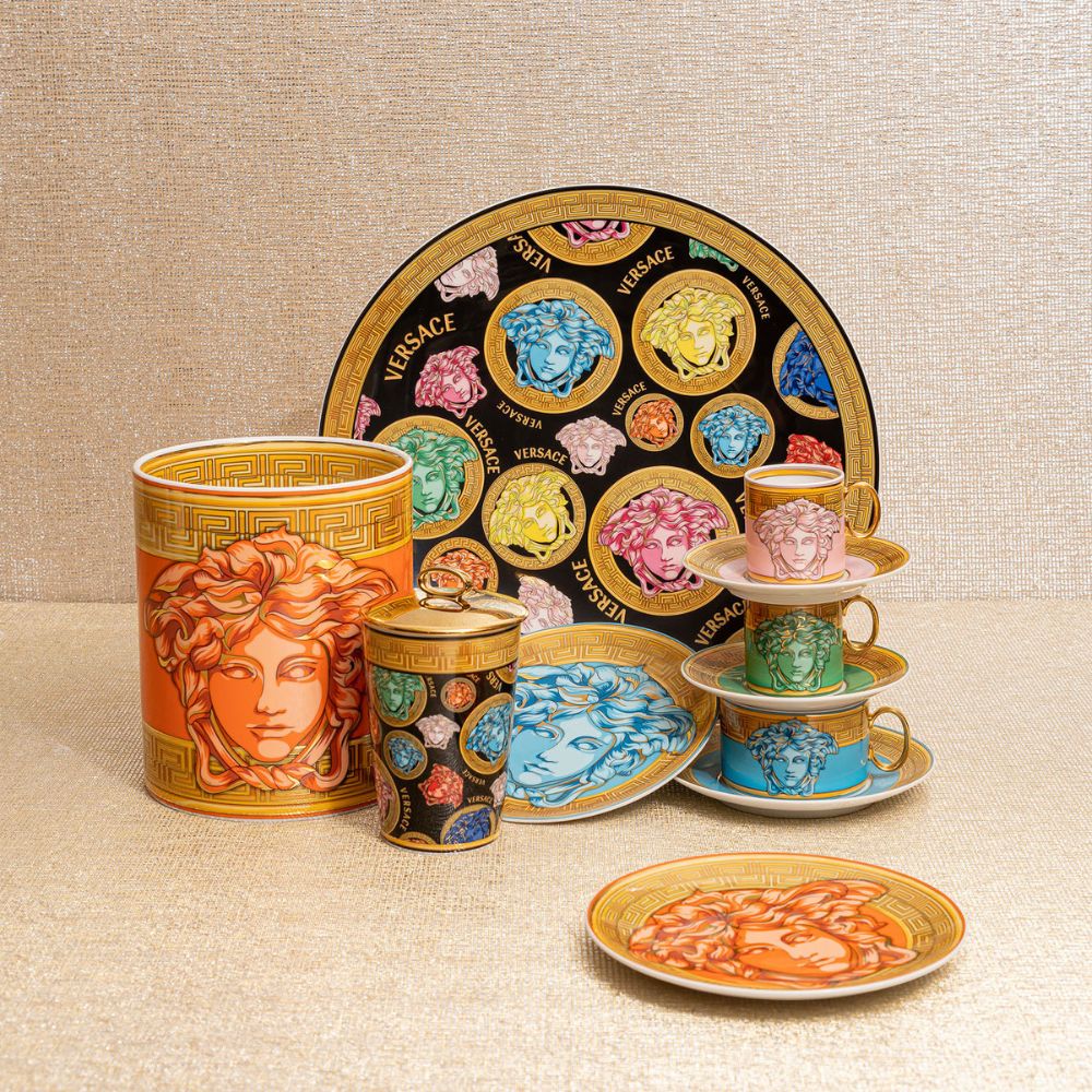 Tea cup and saucer, Medusa Amplified Pink Coin - VERSACE