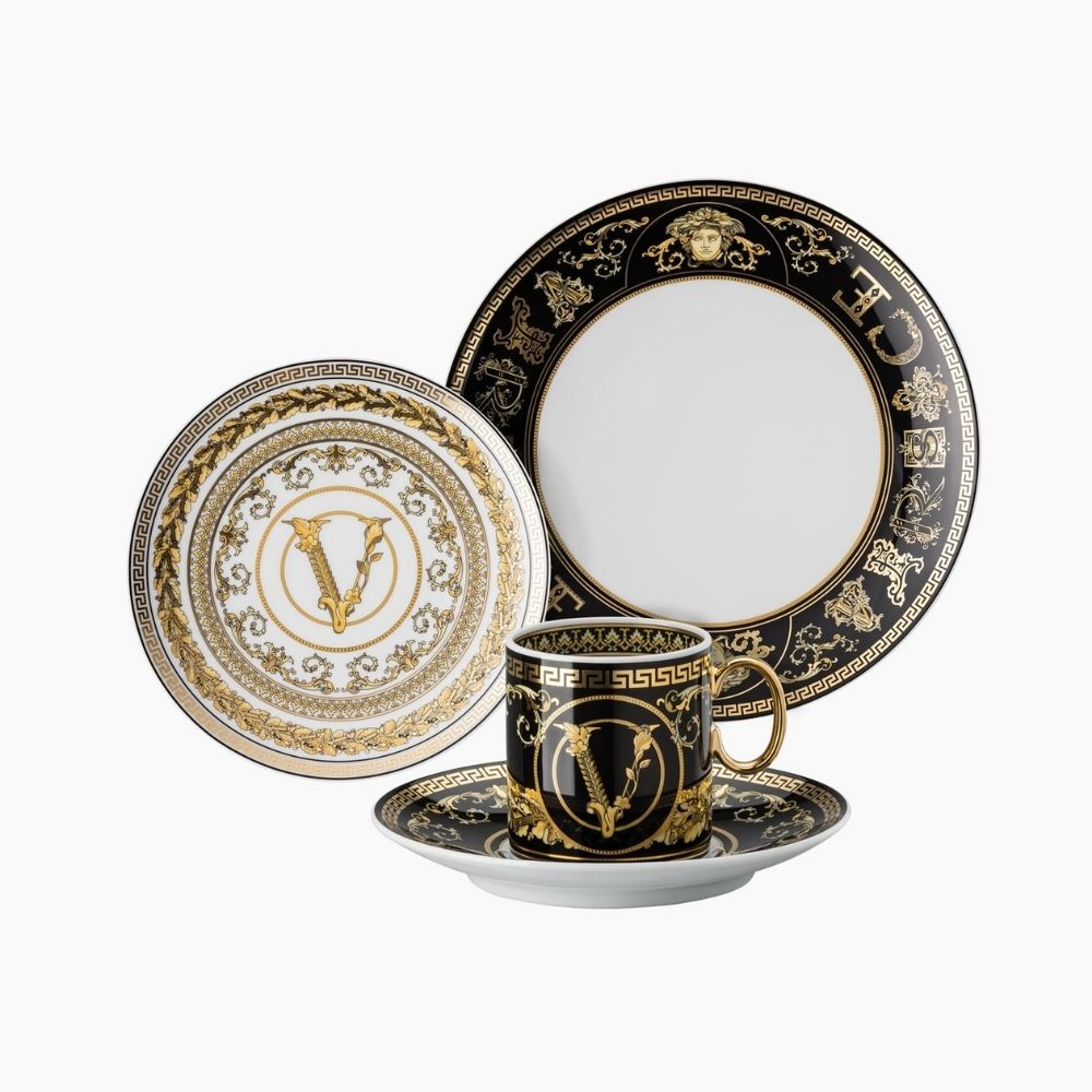 Espresso cup and saucer, Virtus Gala Black - VERSACE