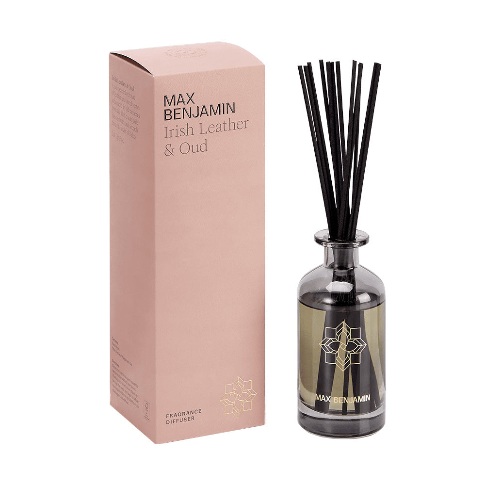 Fragrance diffuser with sticks, Irish Leather & Oud, 5.07 fl oz, Classic - MAX BENJAMIN
