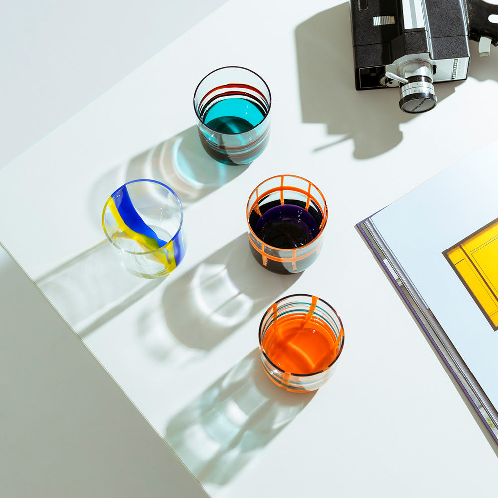 Water glass, 3.5 inches, yellow/burgundy, Gesti by Margherita Rui - ICHENDORF