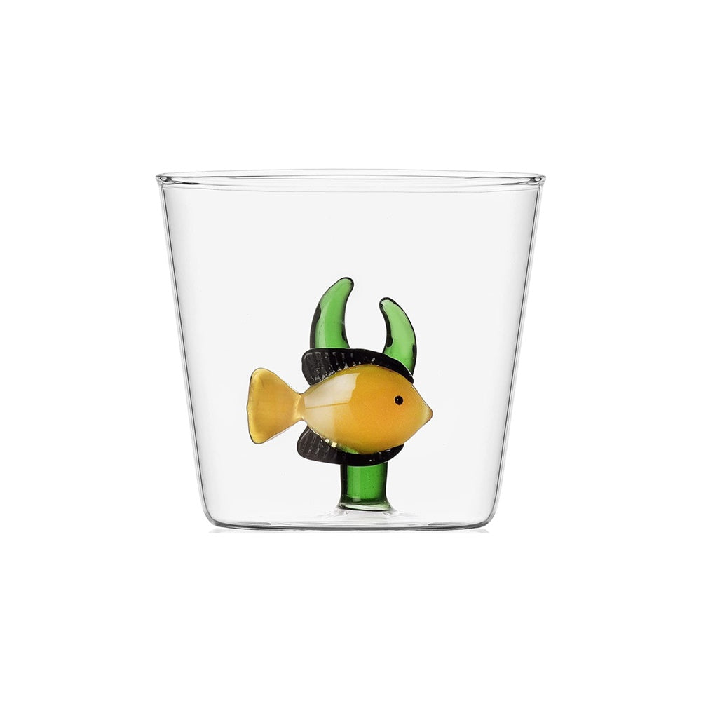 Water glass, 3.15 in, algae/yellow fish, Marine Garden by Alessandra Baldereschi - ICHENDORF