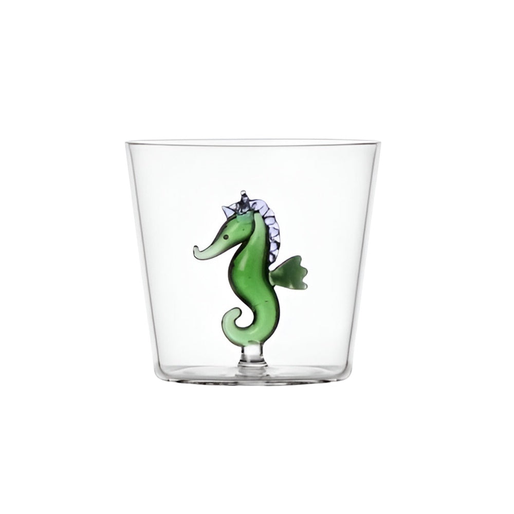Water glass, 3.15 in, green seahorse, Marine Garden by Alessandra Baldereschi - ICHENDORF