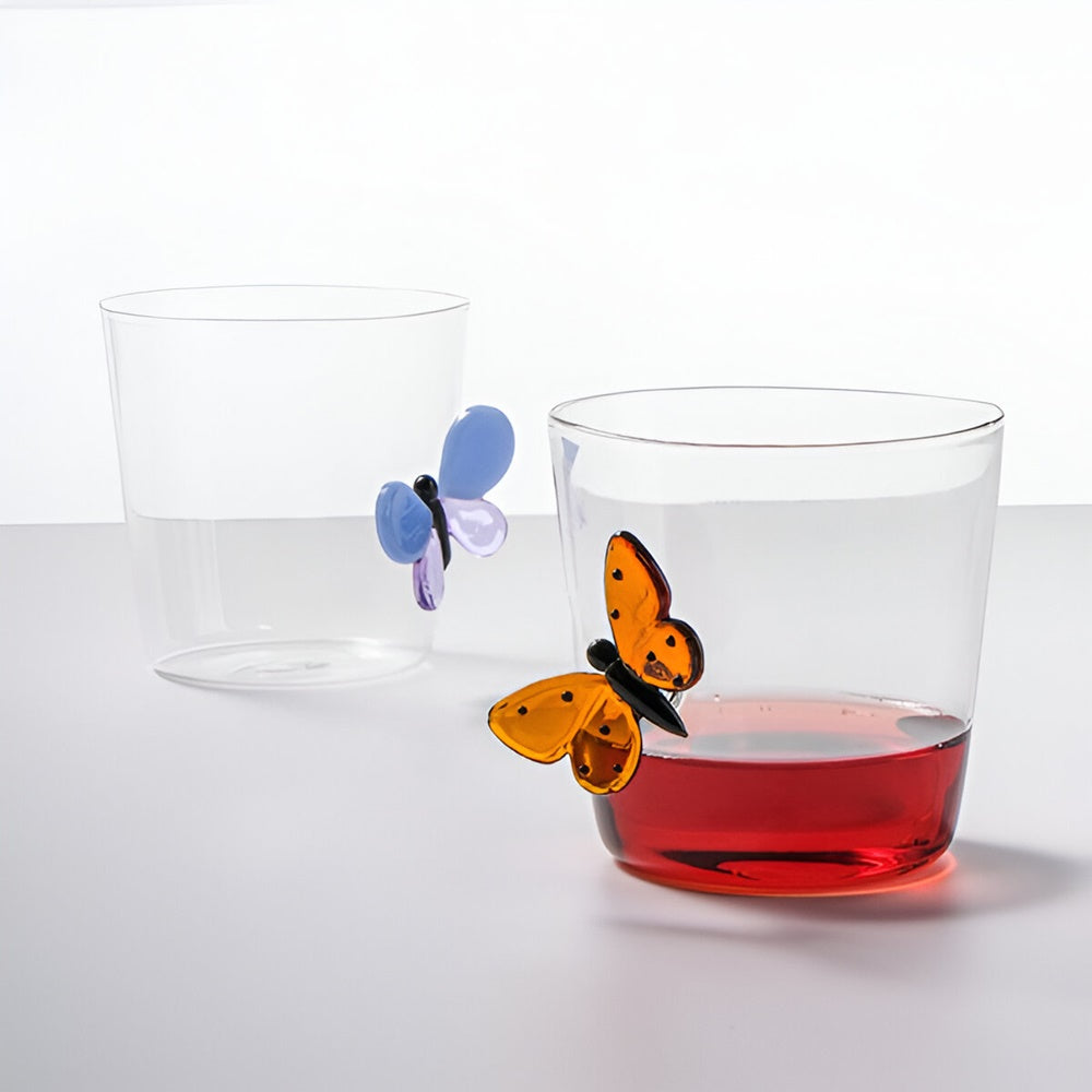 Water glass, 3.15 inches, blue butterfly, Garden Picnic by Alessandra Baldereschi - ICHENDORF