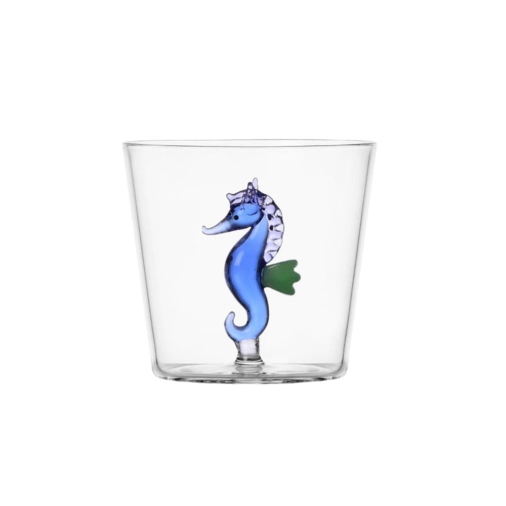 Water glass, 3.15 in, blue seahorse, Marine Garden by Alessandra Baldereschi - ICHENDORF