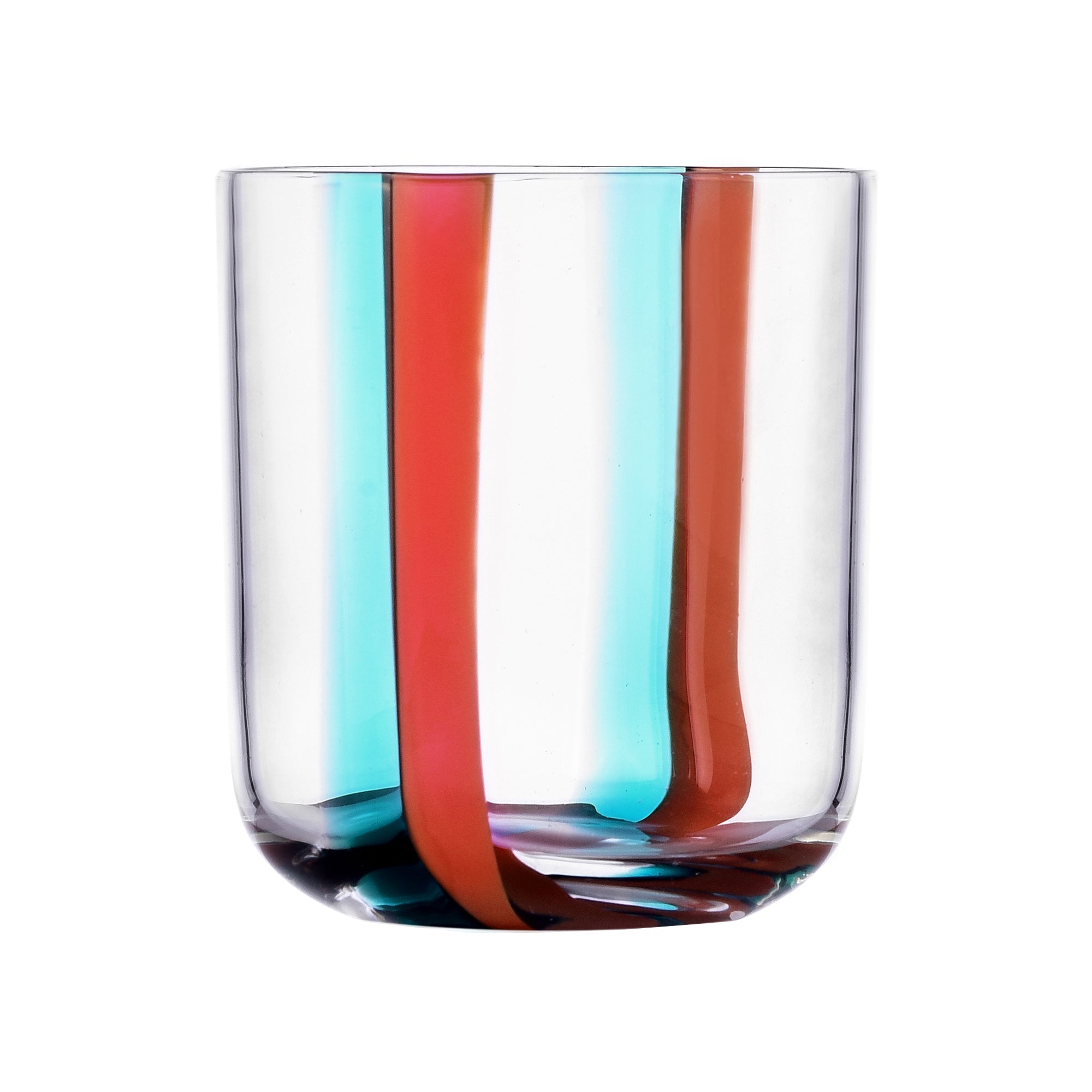 Water glass, 3.5 inches, turquoise/red U, Gesti by Margherita Rui - ICHENDORF