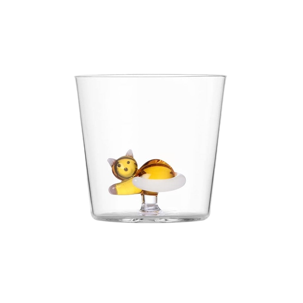 Water glass, 3.15 inches, amber cat, Tabby Cat by Alessandra Baldereschi - ICHENDORF