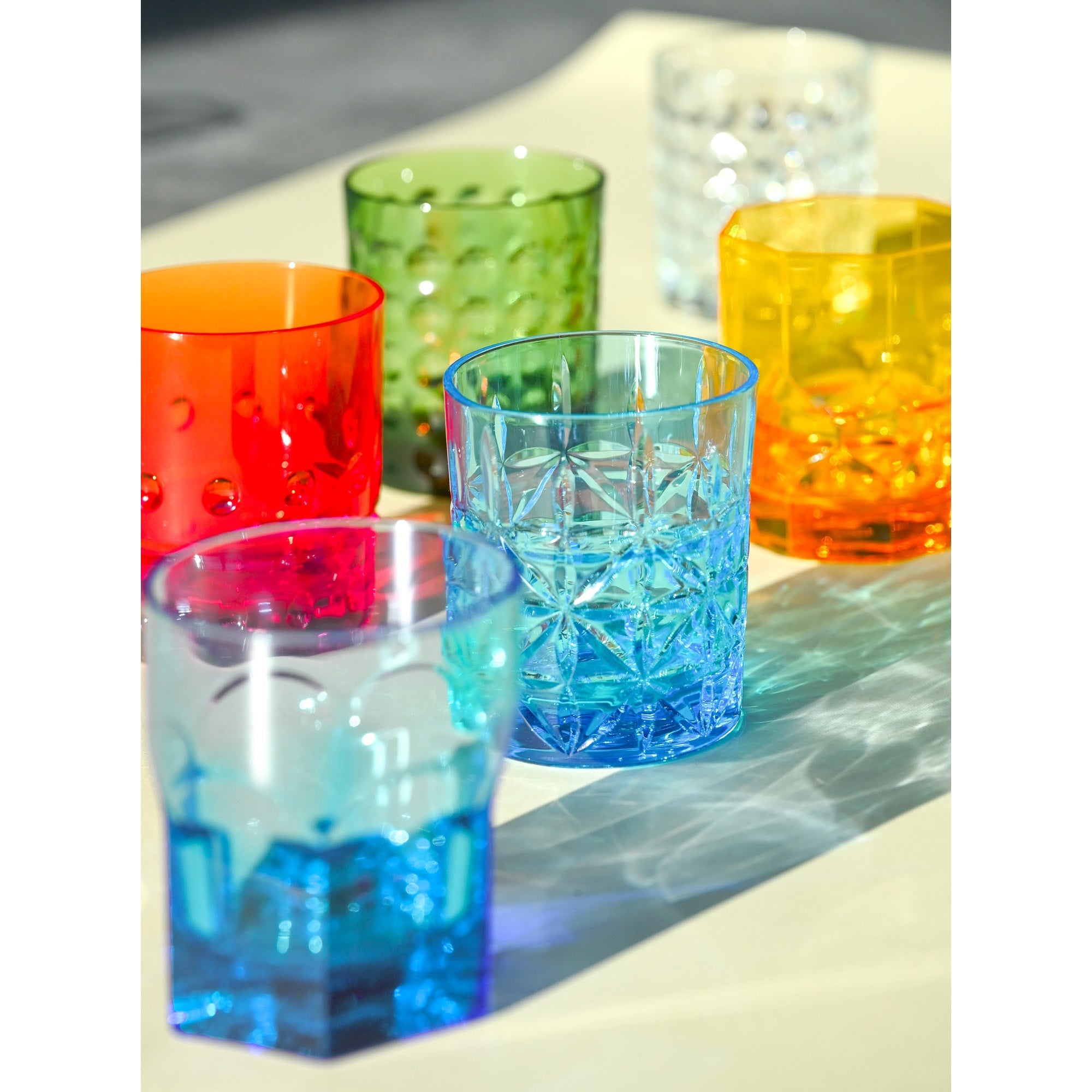 Set of 6 Tumbler glasses, turquoise acrylic, Crystal Touch - BACI MILANO