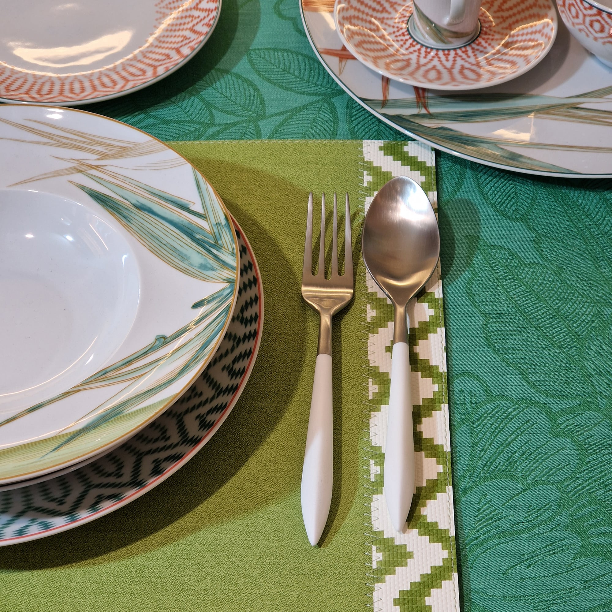 Set of 6 placemats, 17.7x13 in, green, Napoli - SIMONA'S COLLECTION
