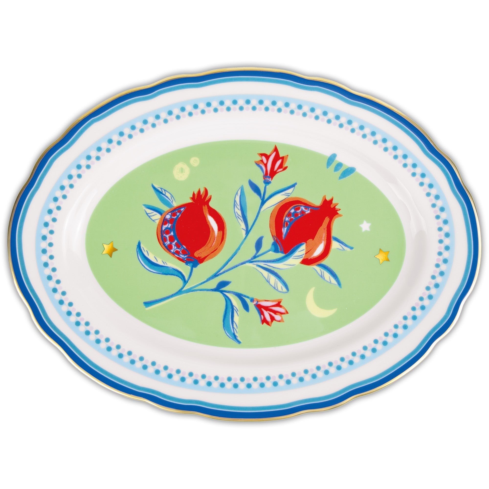 Oval platter, porcelain, 13.4x9.8 inches, Mamma Mia Pomegranate - BACI MILANO