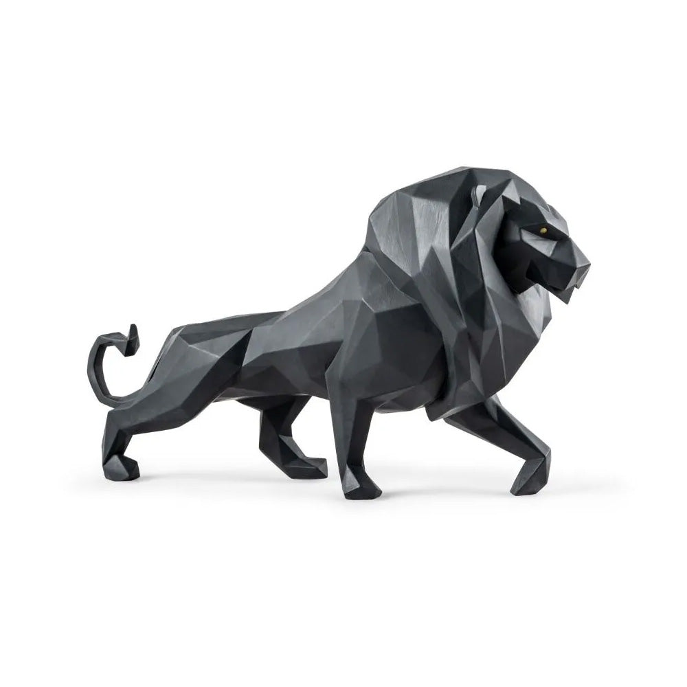 Porcelain sculpture, Lion Matt Black, Origami - LLADRO