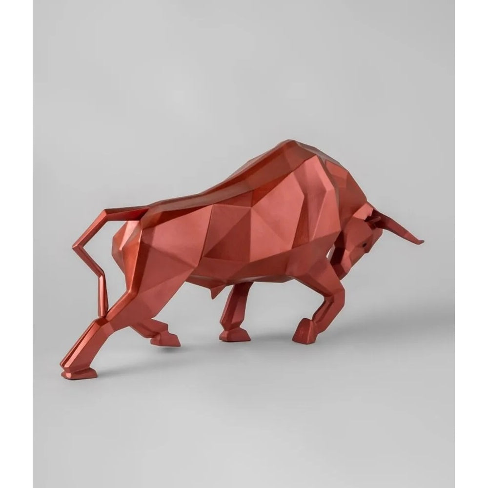 Red porcelain sculpture, Bull, Origami - LLADRO
