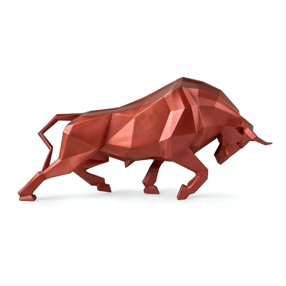 Red porcelain sculpture, Bull, Origami - LLADRO