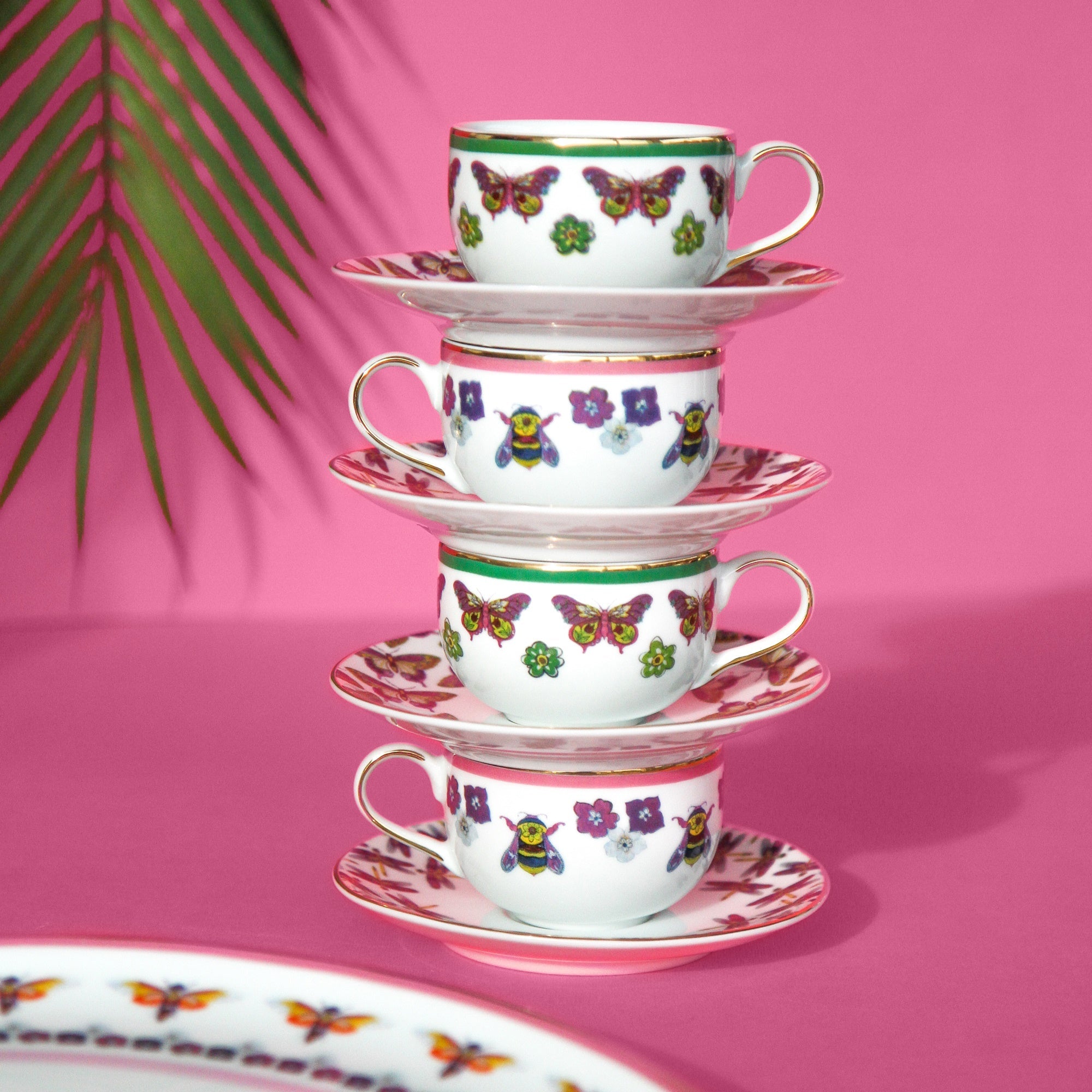 Set of 2 coffee cups and saucers, porcelain, Amazzonia - BACI MILANO