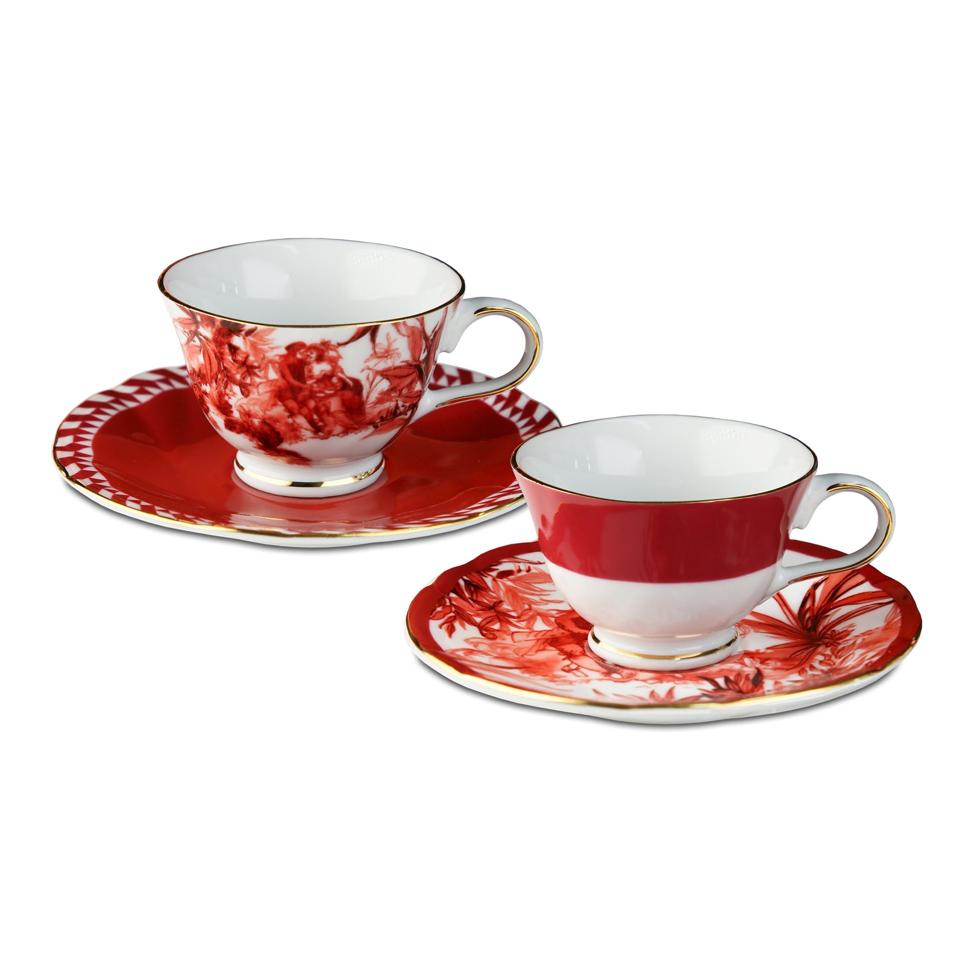 Set of 2 coffee cups and saucers, porcelain, Le Rouge - BACI MILANO