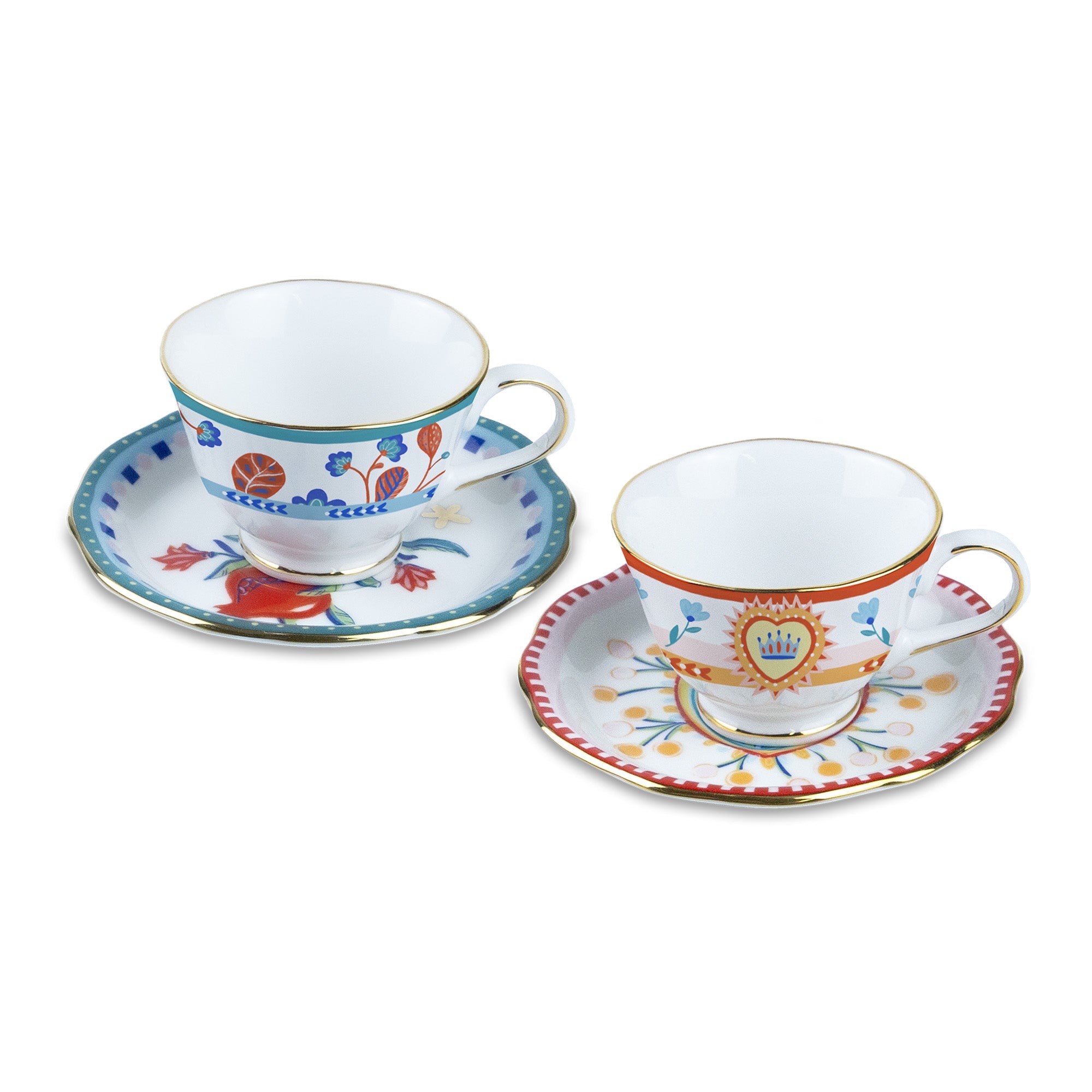 Set of 2 coffee cups and saucers, porcelain, Mamma Mia - BACI MILANO