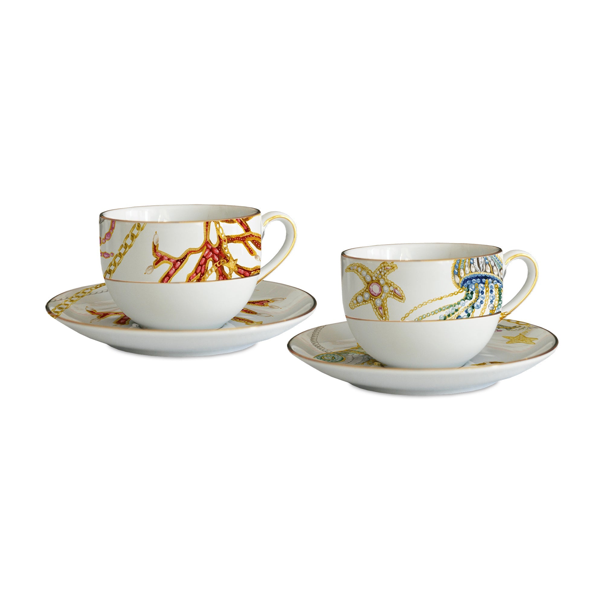 Set of 2 coffee cups and saucers, porcelain, Portofino - BACI MILANO