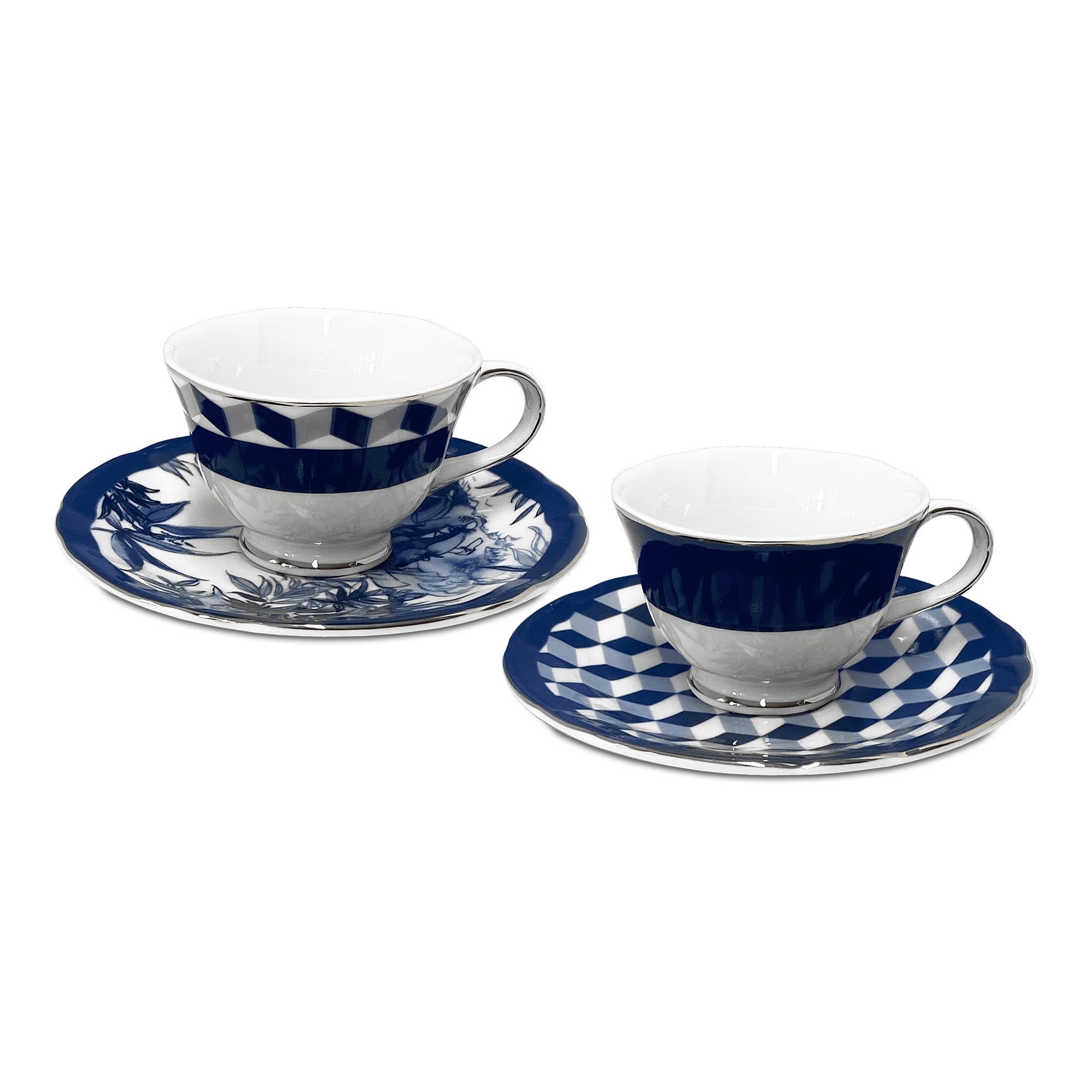 Set of 2 coffee cups and saucers, porcelain, Versailles - BACI MILANO
