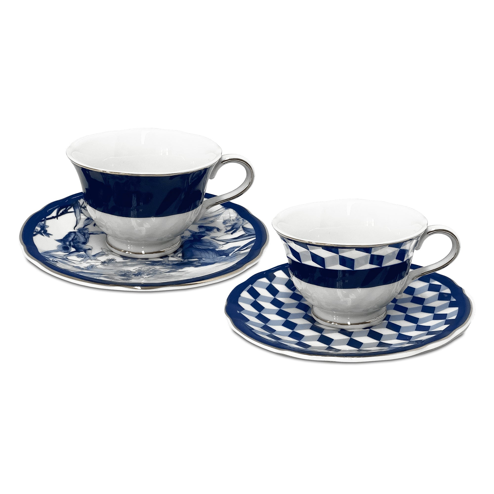 Set of 2 tea cups and saucers, porcelain, Versailles - BACI MILANO