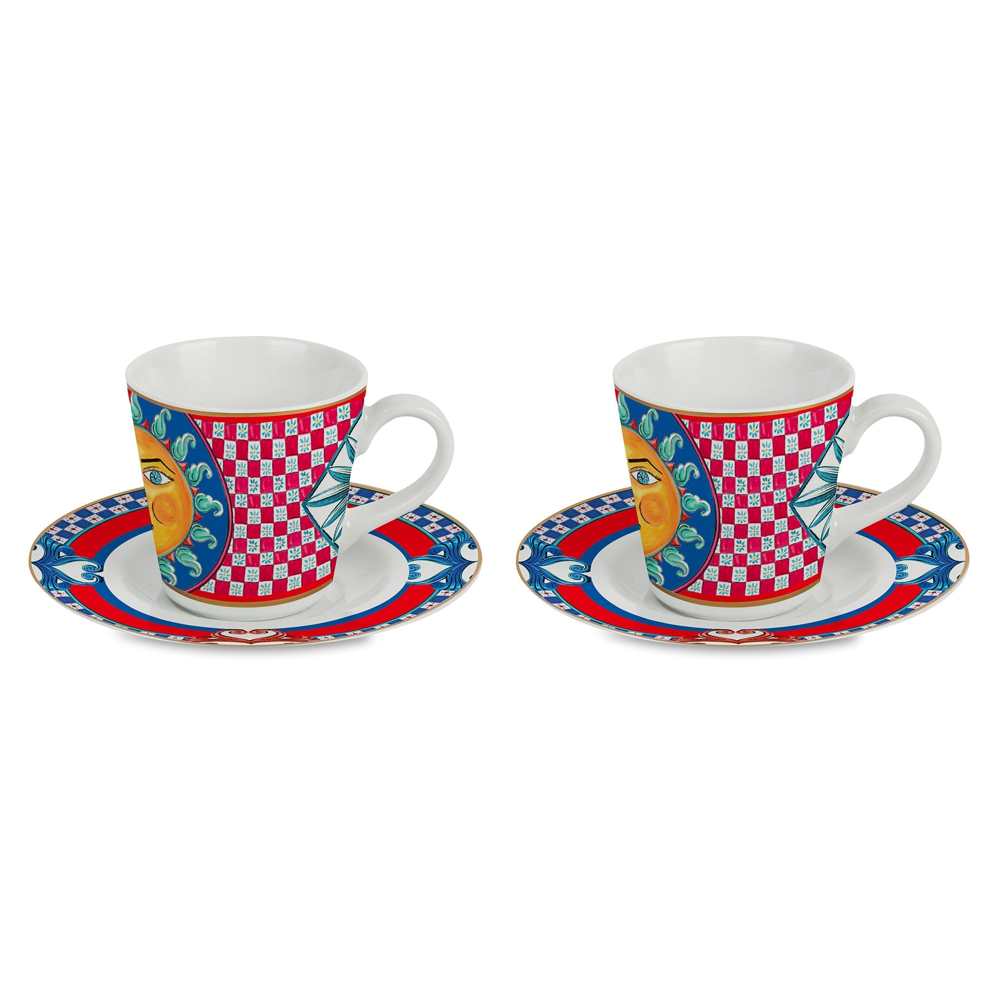 Set of 2 espresso cups and saucers, porcelain, Sole Mio - BACI MILANO