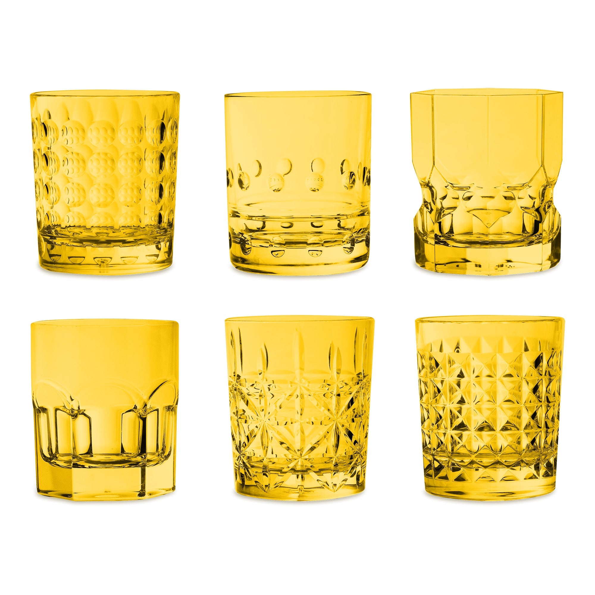 Set of 6 Tumbler glasses, yellow acrylic, Crystal Touch - BACI MILANO