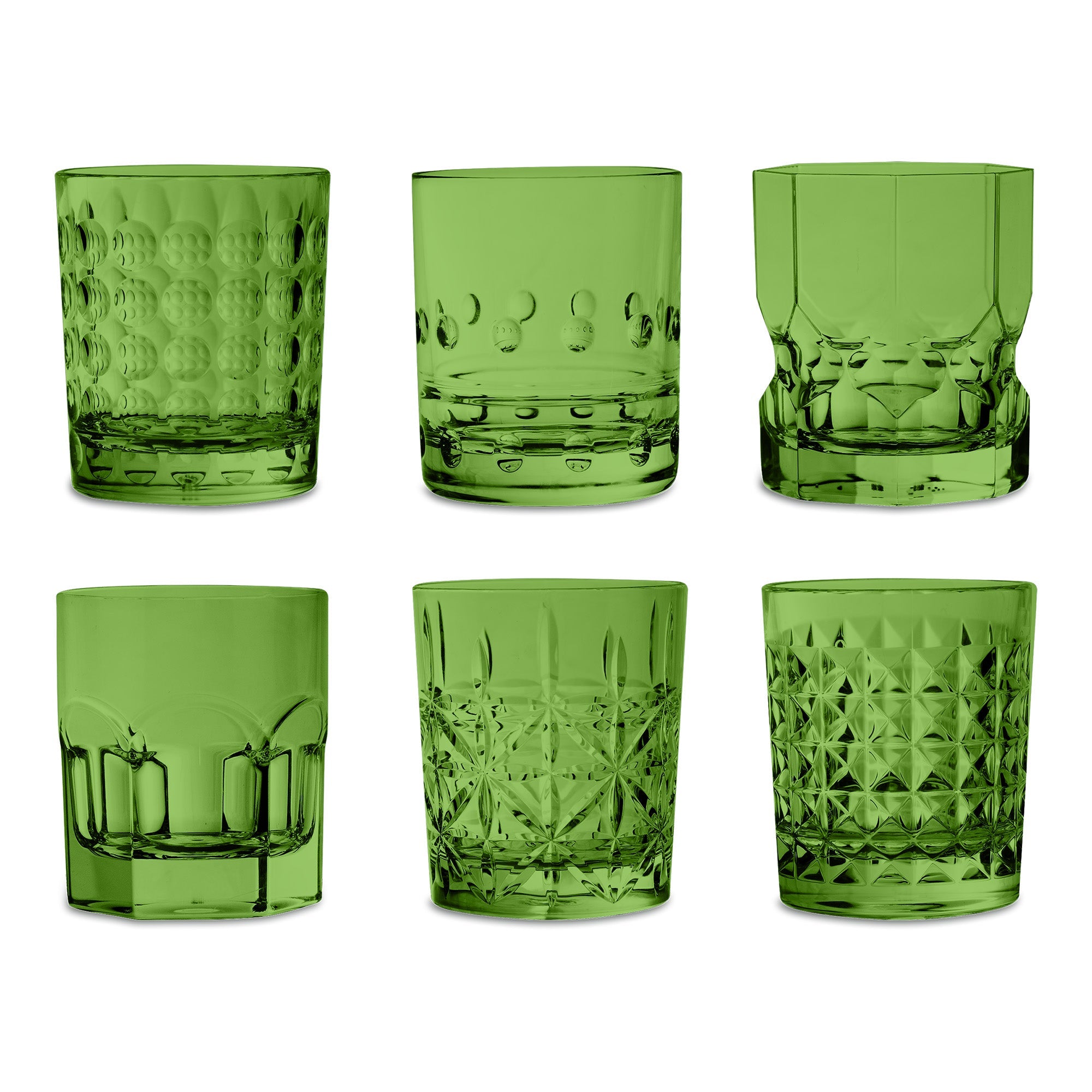 Set of 6 Tumbler glasses, green acrylic, Crystal Touch - BACI MILANO