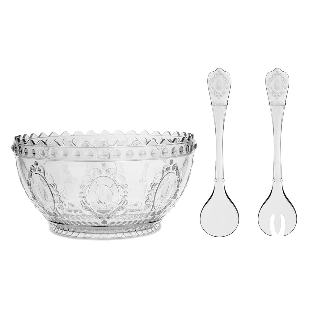 Salad bowl and utensils set, clear acrylic, Baroque & Rock Anniversary - BACI MILANO