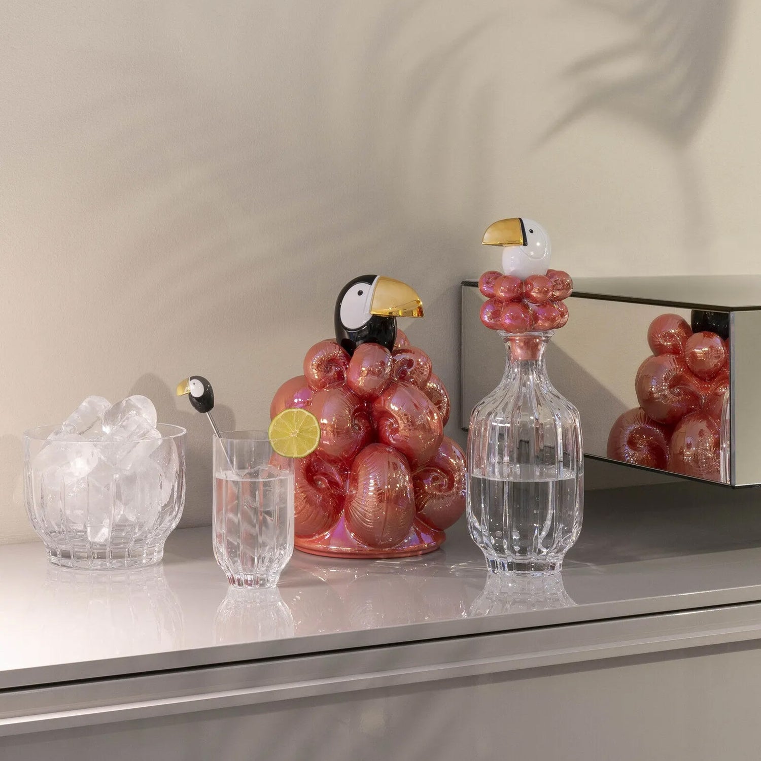Set of 2 cocktail glasses with 2 stirrers, Toucan - LLADRO