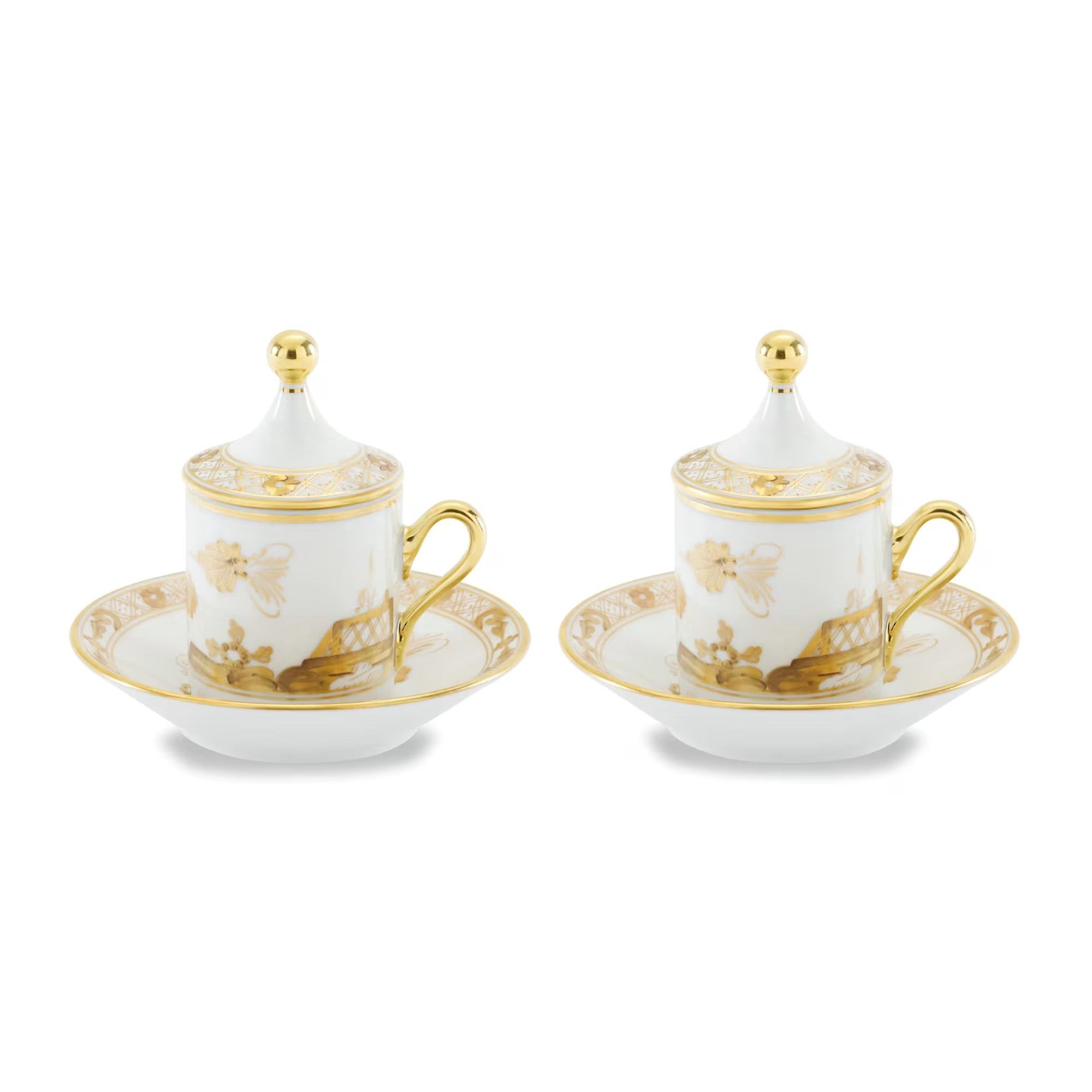 Set of 2 espresso cups with cover and saucer, 2.7 oz, Oriente Italiano Aurum - GINORI 1735