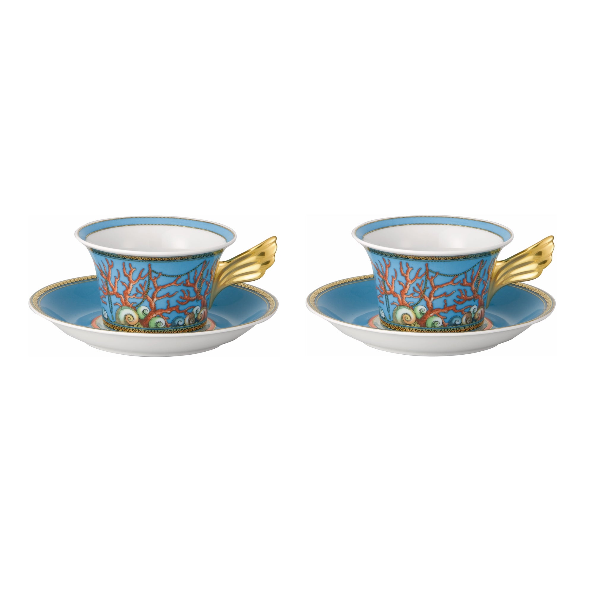 Set of 2 tea cups and saucers, 7.44 oz, Ikarus Les Tresors de la Mer - VERSACE
